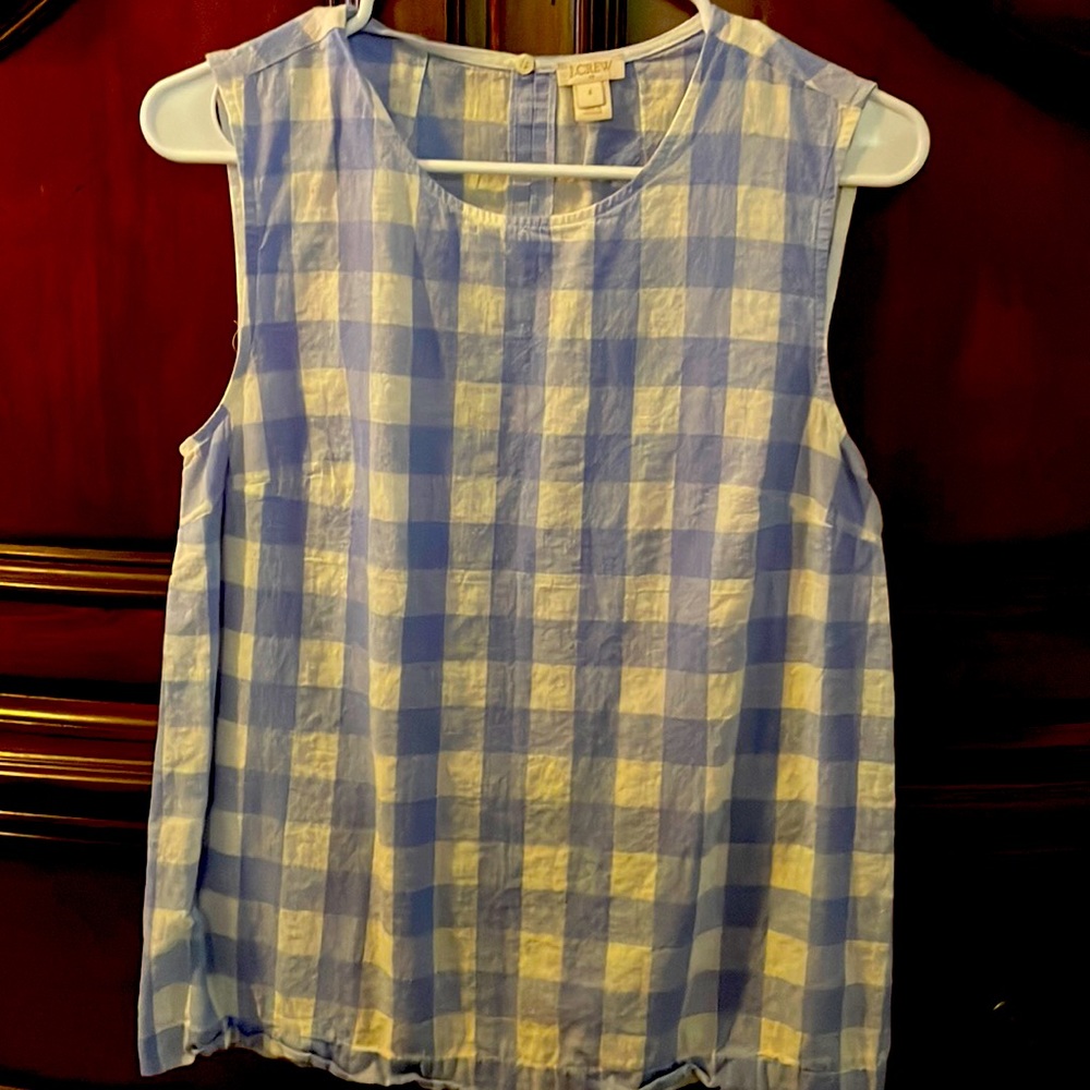 J crew blue and white gingham tank - back button closure
